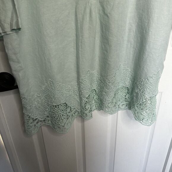 Symple NYC Women's Linen Size XL Blouse Top Lace Hem Lagonlook Beach Flowy Boho - Picture 8 of 11